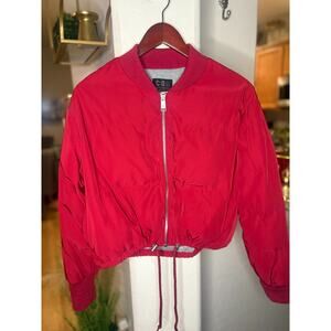 Cotton On Women's Red Cropped Puffer Jacket Size 4
